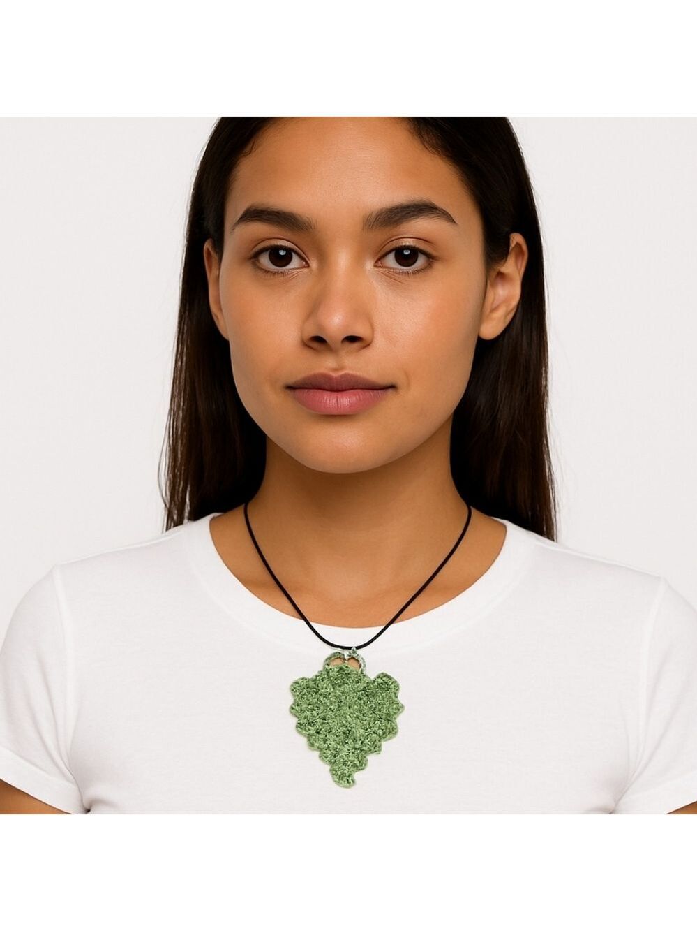 Crochet Necklace Handmade Pineapple Stitch Textured Mint Green Yarn Jewelry knit